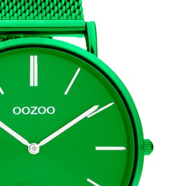Oozoo Vintage Men's Watch – Men's Watch with 20 mm Mesh Strap – Analogue Men's Watch in Round – Also Suitable as a Women's Watch, Green, Bracelet