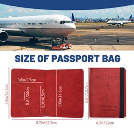 Passport Holder with Elastic Band, PU Leather RFID Blocking Document Organizer Protective Cover for Travel Wallet Combination for Women Credit and ID Cards, Boarding Passes, red, Classic