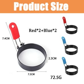 4Pack Egg Rings for Frying, Stainless Steel Egg Rings with Anti-Scald Folding Handle, Non Stick Fried Egg Rings for Household Kitchen Cooking Suitable for Egg Frying Breakfast Mini Burge-(Blue+Red)