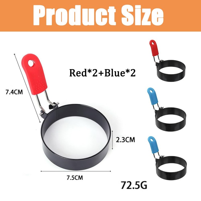 4Pack Egg Rings for Frying, Stainless Steel Egg Rings with