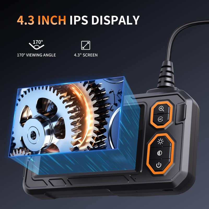 Dual-Lens Endoscope Camera with Light,Borescope Inspection Camera, 4.3" IPS Endoscope