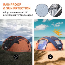 EchoSmile Instant Pop Up Camping Tent, 2/4/6 Person, Easy Setup Tent, Water Resistant Dome, Portable with Carry Bag