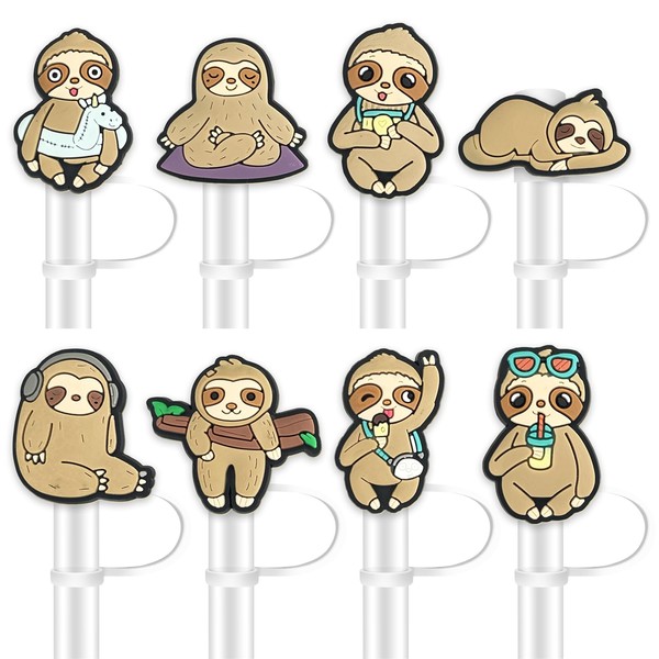 8PCS Sloth Straw Covers Cap, Silicone 8mm Straw Tips Cover