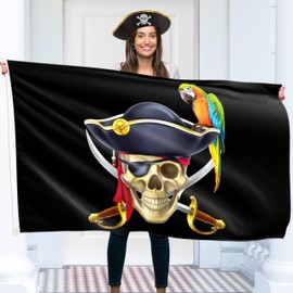 Pirate Flag 90 x 150 cm with Eyelets - Large Pirate Flag Children - Vibrant Digital Print - Pirate Flag - Jolly Roger Flag - Double Stitching