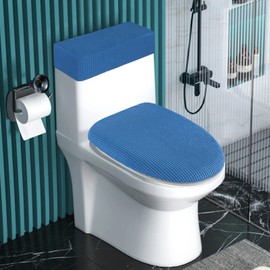 Toilet Lid Cover and Toilet Tank Cover Stretch Toilet Covers Set for Bathroom, Polyester Spandex Jacquard Fabric, Machine Washable, with Elastic Bottom, Sky Blue