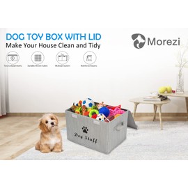 Morezi Large Dog Toy Storage Box with Lid Basket Organizer - Perfect Collapsible Bin for Living Room, Playroom, Closet, Home Organization - Dog - Bamboo Gray