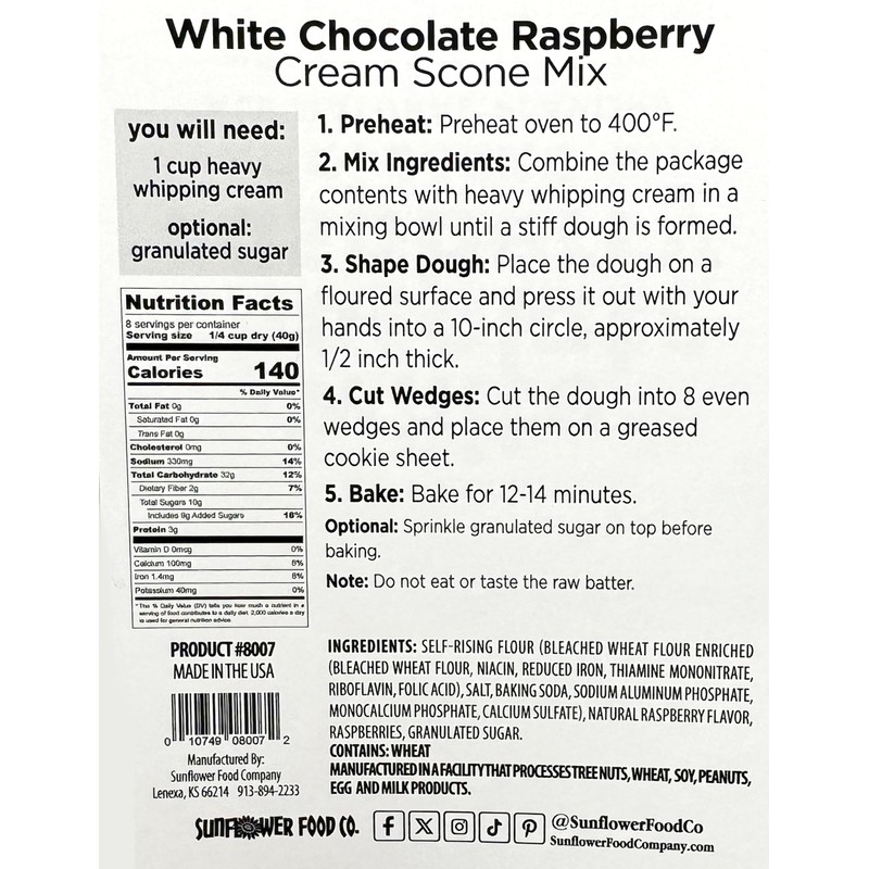 Rabbit Creek White Chocolate Raspberry Cream Scone Mix – White