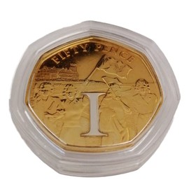 2020 Isle of Man VE Day Victory 75th Anniversary Dual Plated Letter I UNC 50p coin with Heptagon Acrilyc Coin Holder