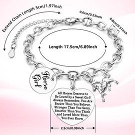 Gifts for Horse Lovers Stainless Steel Bracelet Horse Gifts for Women Horses Themed Gift for Friend Sister Mom Daughter Cowgirl Horses Fans Christmas Graduation Birthday Gift Silver Chain Bracelet