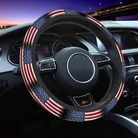 NOMEDOGYIm American Flag Car Steering Wheel Cover Old Flag Painted on Wooden Board Steering Wheel Cover Car Decor Suitable for Most Vehicles Including Trucks and SUV