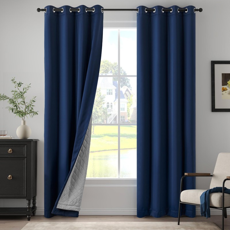 Navy Blue Soundproof Blackout Curtains, 50" x 96", 1 Panel