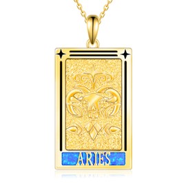 Zodiac Sign Necklace for Women 925 Sterling Silver Zodiac Pendant Tarot Card necklace 12 Constellation Pendant Necklace for Women Birthstone Necklace Jewelry Birthday Gifts (ARIES)
