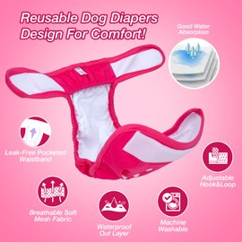 Pet Soft Washable Female Diapers (3 Pack) – Female Dog Diapers, Comfort Reusable Doggy Diapers for Girl Dog in Period Heat (Classy, S)
