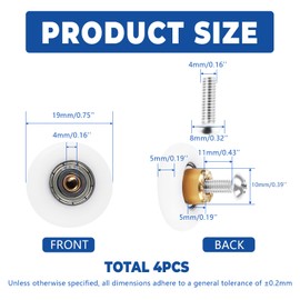 Oualhoo 19mm Shower Door Rollers Replacement Part, 304 Stainless Steel Shower Door Wheels Runners, Bathroom Sliding Track Wheels, 4PCS