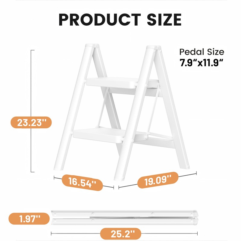 SOLADDER Step Stool, 2 Step Ladder with Anti-Slip and Wide