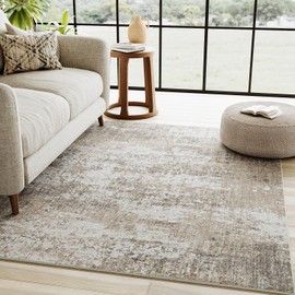 PureCozy Modern Abstract Beige Grey Rug 3x5 Machine Washable Living Room Area Rug Kitchen Indoor Accent Rug Low Pile Carpet Distressed Throw Rug Bedroom Office Dining Room Laundry Room Non Slip