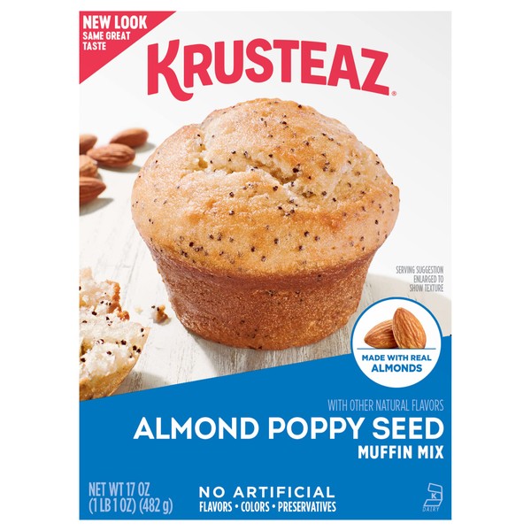 Krusteaz Almond Poppy Seed Muffin Mix, Made with Real Almonds, 17 oz Boxes (Pack of 12)