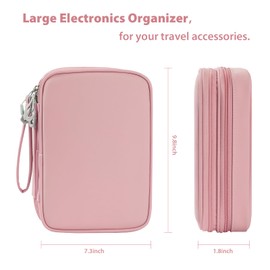 Bevegekos Travel Accessories Case for Women, Large Cord Organizer Bag for Airplane Essentials & Tech Electronics, 2 Layers (Pink)