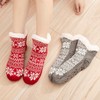 New Fleece-Lined Thick Warm Unisex Winter Indoor Non-Slip Sleeping Socks Free Size (EU 34-42) / Red Snowflake (V-Fleece) 3ea
