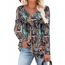 ROSELINLIN Womens Long Sleeve Tunic Top to Wear with Leggings Fashion 2022 Paisley Shirts S