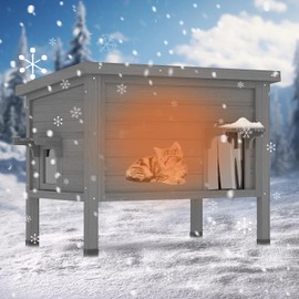 PRETZI Outdoor Cat House Weathrproof Insulated with Escape Door, All-Round Foam Wooden Cat Condos for Winter Outside, 2-Room Feral Cat Shelter for Multiple Cats, Open Roof, PVC Door Flap