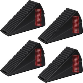 4 Pack Heavy Duty Door Stoppers, Strongest Large Adjustable Spring Doorstop, 3 Inches High Tall Door Stops for Bottom of Doors, Stainless Steel Black Rubber Door Wedge for Any Heavy Doors