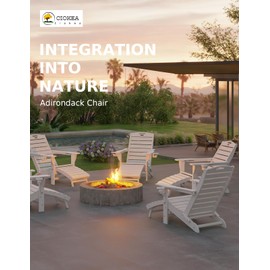 Ciokea Folding Adirondack Chair with Retractable Ottoman Fire Pit Patio Chair with Pull Out Foot Rest Weather Resistant Lawn Outdoor Lounge Chair with 2 Cup Holder (White)