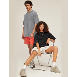 Flygo 3 Pack Men Oversized T Shirts Acid Washed Unisex Tee Loose Fit Short Sleeve Casual Streetwear Baggy Basic Tops(Black+Grey+Khaki L)