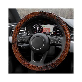 NYTKL Leather Car Steering Wheel Cover, 15" Crocodile Pattern Anti Slip Car Wheel Wrap with Rose Grain, Four Seasons Universal Auto Steering Wheel Protector for Cars Trucks SUVs (Brown)