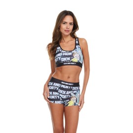 COCO BRANDS Rick and Morty - Conjunto de ropa interior para mujer con espalda cruzada y almohadillas para orejas extraíbles, TV estática y ojos abiertos, 1X Plus