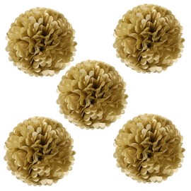 Allydrew 8" Set of 5 Tissue Pom Poms Party Decorations for Weddings, Birthday Parties Baby Showers and Nursery Décor, Gold Metallic
