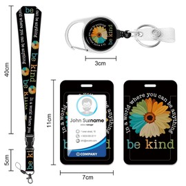 HAKUNEI Be Kind Daisy Id Badge Holder with Breakaway Lanyard Positive Badge Holder with Reel Retractable Detachable Name Card Tag ID Protector Badge Reel for Nurse Doctor Office Employees Women
