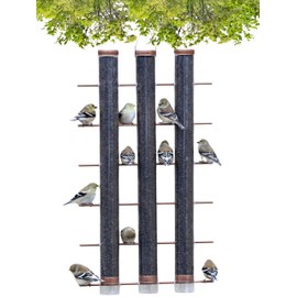 Songbird Essentials Finches Favorite Brushed Copper 3 Tube Thistle Feeder - 24-Bird Capacity - Nyjer Seed - Metal Caps and Perches - Large Goldfinch Feeder Outdoors