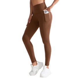 Sheryer High Waisted 7/8 Leggings with Pockets, No Front Seam Buttery Soft Tummy Control Workout Yoga Pants for Women 25" Dark Brown