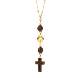 Cross Car Charm Rear View Mirror Accessories - Natural Tiger Eye Crystal Hanging Ornament, Christian Car Accessories for Good Luck, Boho Car Decor Gifts for Women Men