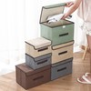 EURXLQ Grey Foldable Storage Box with Lid, Linen Fabric Foldable