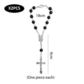 YSDYY 2 Pieces Rosary Chain Truck Accessories Interior Car Decoration Pendant, Cross Rosary Bracelet, Car Interior Pendant, Car Accessories