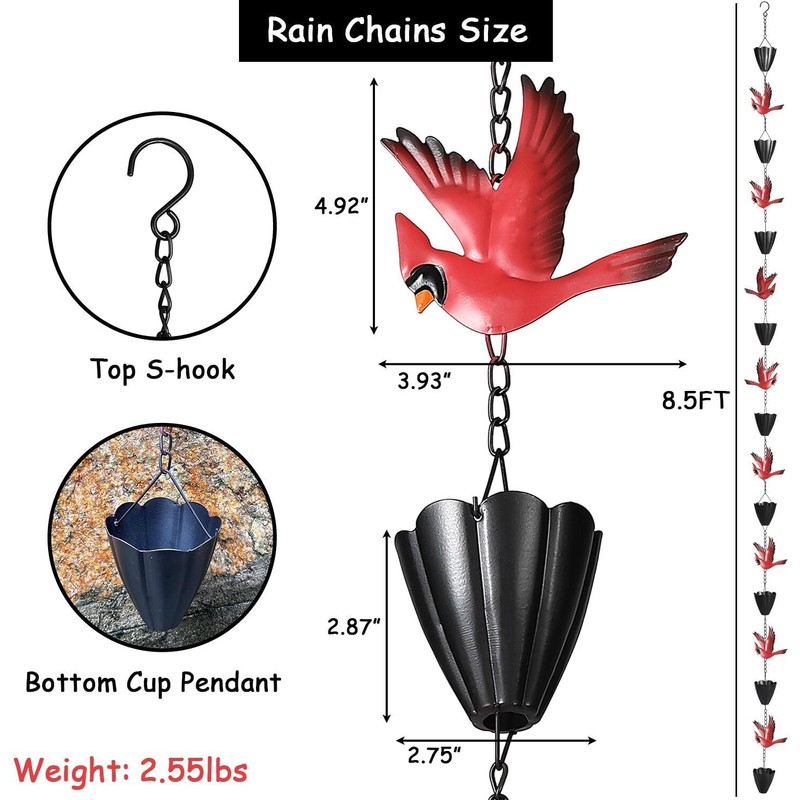 Aifeorzo Cardinal Rain Chain, 8.5Ft Rain Chains for Gutters and