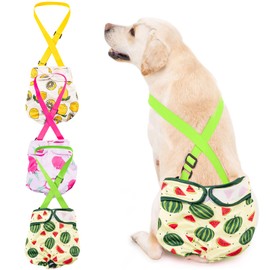 Avont Pack of 3 Reusable Dog Nappies, Highly Absorbent, Washable and Environmentally Friendly Sanitary Towels for Female Pets, Fruit Pattern