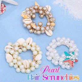 Reaky Perlen-Haargummi, Muschel-Pferdeschwanz-Halter, ausgefallene Seestern-Haargummis, dekoratives Haar-Accessoire für Frauen