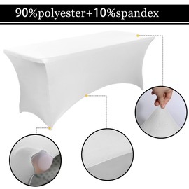 BIFENBI 8FT White Fitted Tablecloths for Rectangle Tables, 2 Pcs - Stretch Spandex Table Cover Protector for Banquet, Massage Bed, Wedding, Birthday, 96 Length x 30 Width x 30 Height Inches