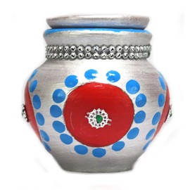 Ashirwad Mitti Kalash Soil Earthen Clay Terracotta Mud Mati for Puja Marriages Karvachoth Pot Grahpravesh Earthenware (2.6 inch D1 Silver)