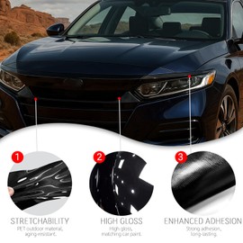 Front Bumper Chrome Delete Vinyl Wrap Overlay fit for 2018 2019 2020 Honda Accord Sedan Accessories with Blackout Film Gloss Black Kits