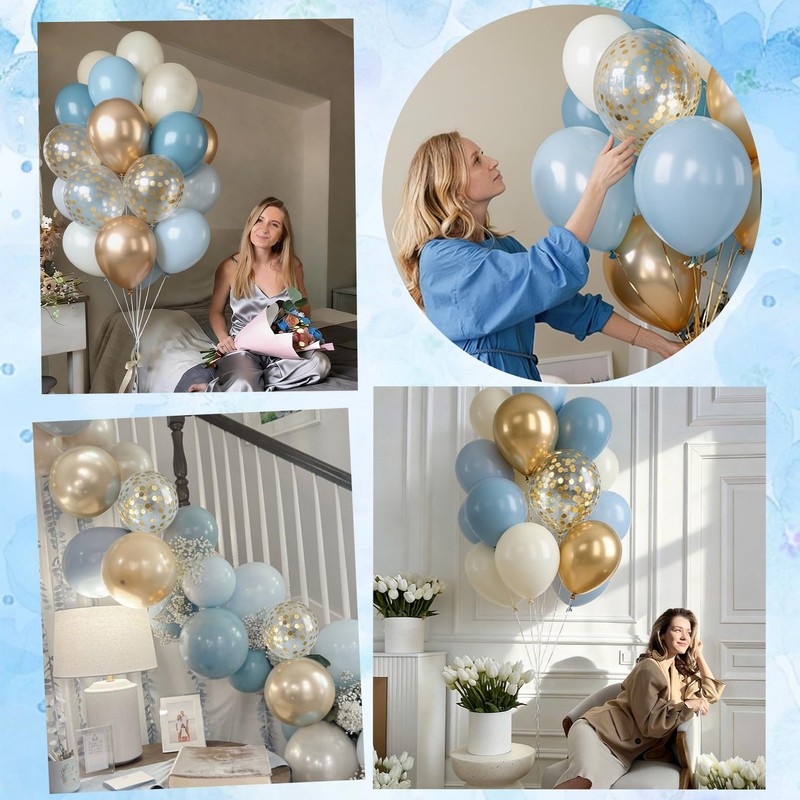 Dusty Blue Balloons, 62PCS Birthday Balloons Pack 12 Inch