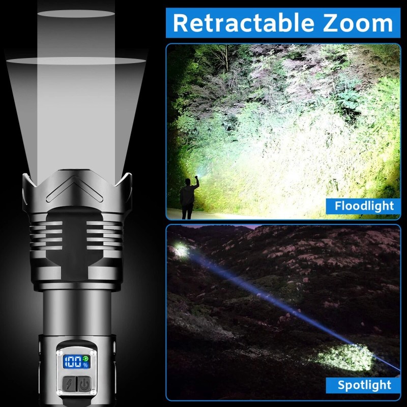 Garberiel Zoom Rechargeable LED Flashlight Tactical Super Bright 50W Torch