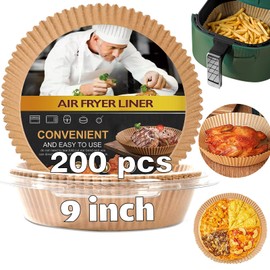 Ninja Power XL Gourmia Air Fryer Disposable Paper Liners - 200pcs, 9 Inch Round Parchment Liners for 4/5/6 qt Air Fryers, Baking Paper for Oven & Microwave