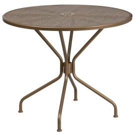 Flash Commercial Grade 35.25" Round Steel Patio Table, Gold - CO-7-GD-GG