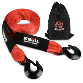 X-BULL Tow Strap (2 in x 20 Ft) with Forged Steel Hooks Lab Tested 10,321lbs Break Strength Emergency Heavy Duty Capacity Tow Strap for Car Truck Jeep SUV Not for Off-Road Recoveries（Red）