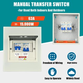 Transfer Switch for Home Generator, Upgraded 63 Amp Generator Transfer Switch, 120/240V Manual Transfer Switch, 15000W Transfer Switch 63A Kit, Easy Wiring (Not Wired)