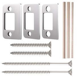 1 Pack Door Strike Shim Plates, Deadbolt Restorer Strike Plates Stainless Steel Standard Size Spacer 3pcs Latch Restorer Strikes Plate with 3pcs Wood Dowel Strip and 4 pcs Screws for Home Office Door